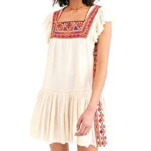 Free people mini dress open back embroidered